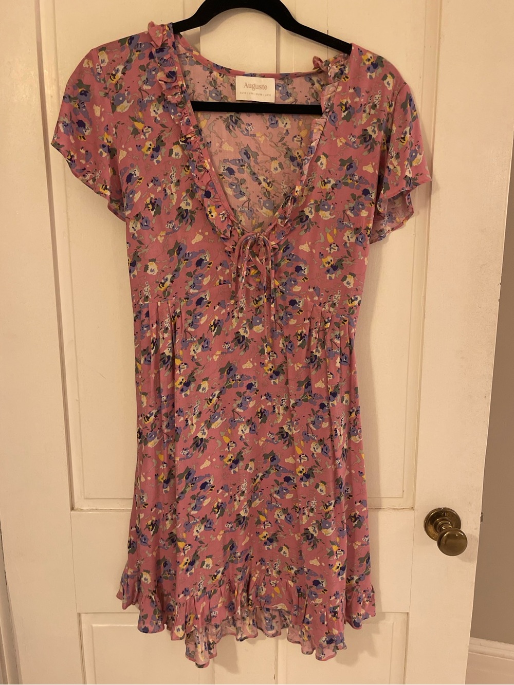 Auguste The Label Pink Floral Tie-Front Ruffle Mini Dress